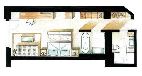 Le Petit Cervin Hotel Zermatt Bagian luar foto A floor plan of a typical hotel room