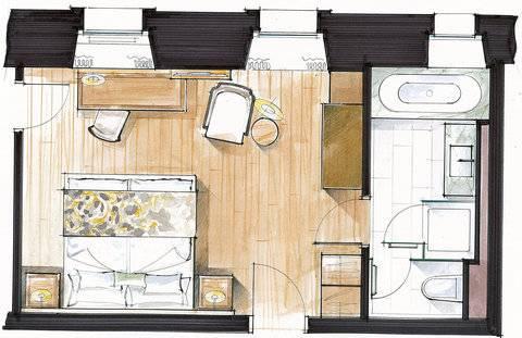 Le Petit Cervin Hotel Zermatt Bagian luar foto A floorplan of a typical hotel room
